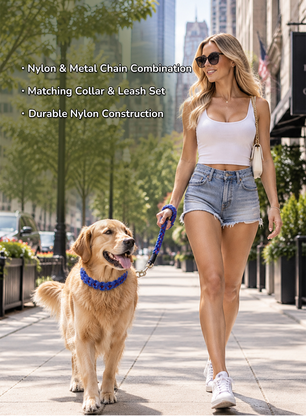 Custom Woven Nylon & Metal Chain Dog Collar and Leash Set.jpg